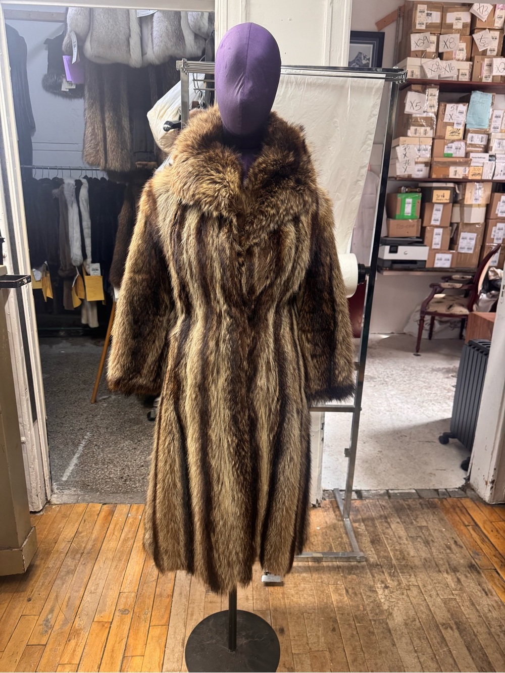 Luxury Brown Fur Coat - Women's Long Hair Raccoon Size 6